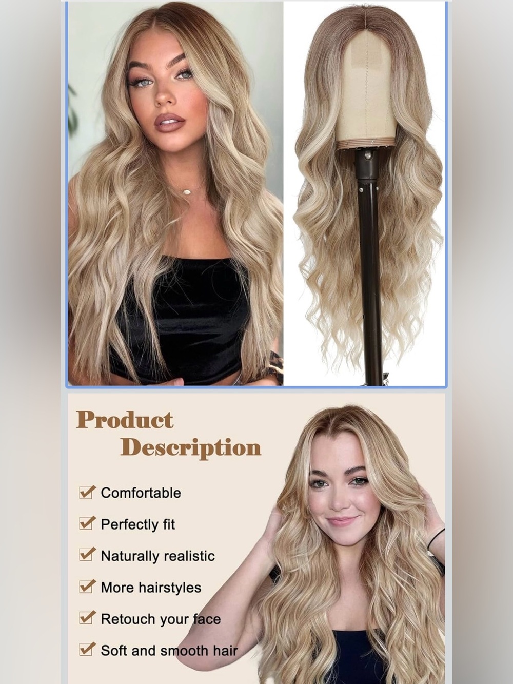 Blonde Long Wavy Lace Front Wig - Women Hair